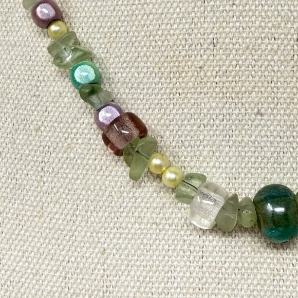 Fluorite Chips & Foil Glass Beads Necklace Vintage Pastels‎ Dainty Faux Pearls - Picture 6 of 9